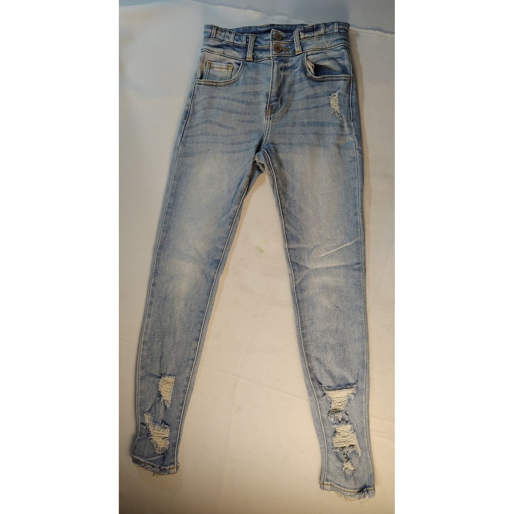 KanCan Signature High Rise Ankle Skinny Jeans Light Wash Distressed Size 23